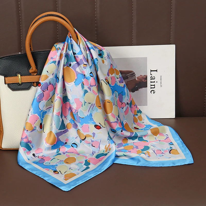 Luxury Print Satin Silk Square Scarf for Women Shawl Hijab Neckerchief Female Hair Ribbon Headband Fashion Wrap Bandana 2023 New