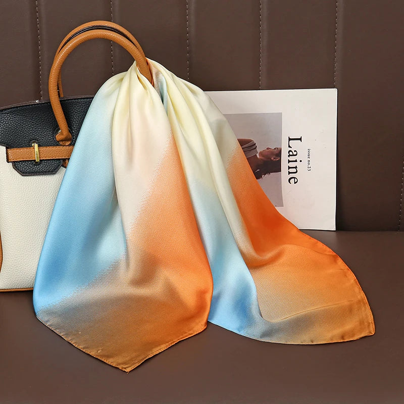 Luxury Print Satin Silk Square Scarf for Women Shawl Hijab Neckerchief Female Hair Ribbon Headband Fashion Wrap Bandana 2023 New