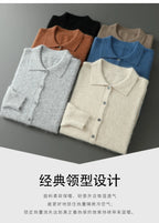 100% Pure Mink Cashmere Sweater Men's POLO Collar Wears Thick Button-Down Lapels And Solid Color Casual Knitted Bottoming Shirt