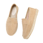 Men's Jute Espadrilles Slip on Loafers Cow Suede Leather Casual Shoes