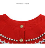 LOUIS YAO Jacquard Color Contrasting Cardigan 2025 Autumn/Winter Knitwear Christmas Day Casual Round Neck Women's Knitted Shirt