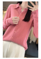 100% Mink Cashmere POLO Collar Women's Sweater Cardigan Solid Color Thick warm Cardigan Sweater For Women 2023 Autumn/Winter New