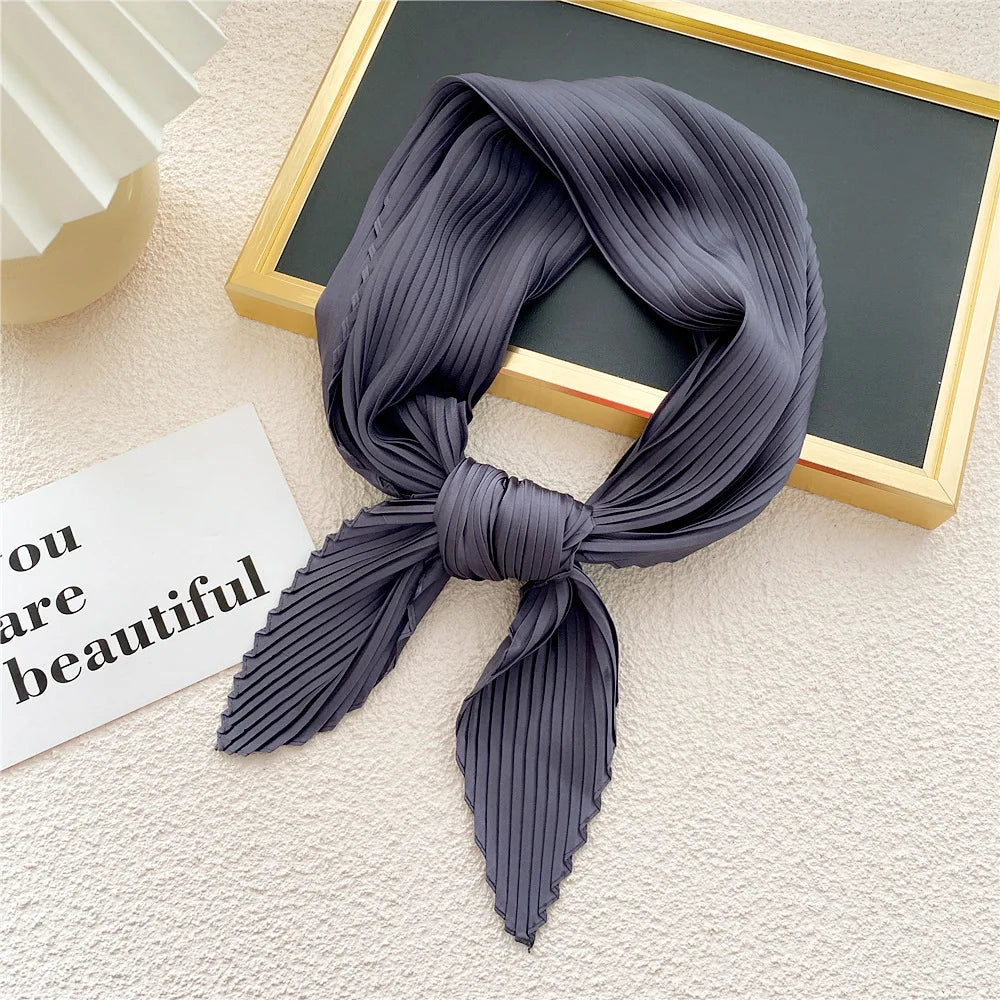 Peony Flower Pleated Silk Scarf Square Neck Scarves Crinkle Hair Bands Scarf Bandana Satin Hijab Head Wraps Neckerchief 70cm