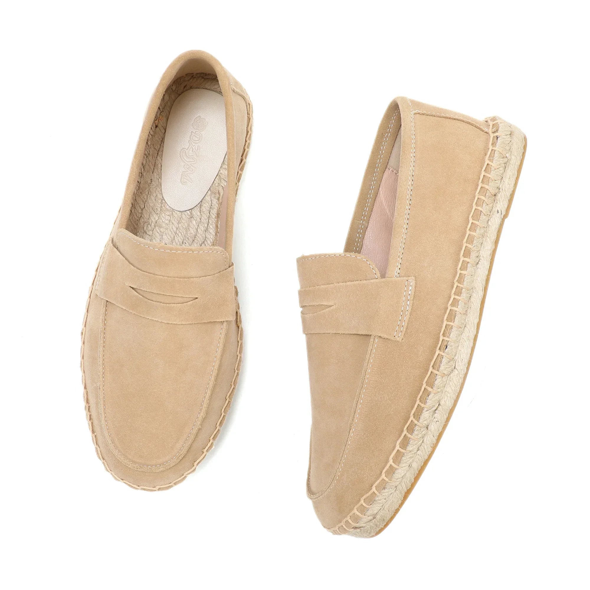 Men's Jute Espadrilles Slip on Loafers Cow Suede Leather Casual Shoes