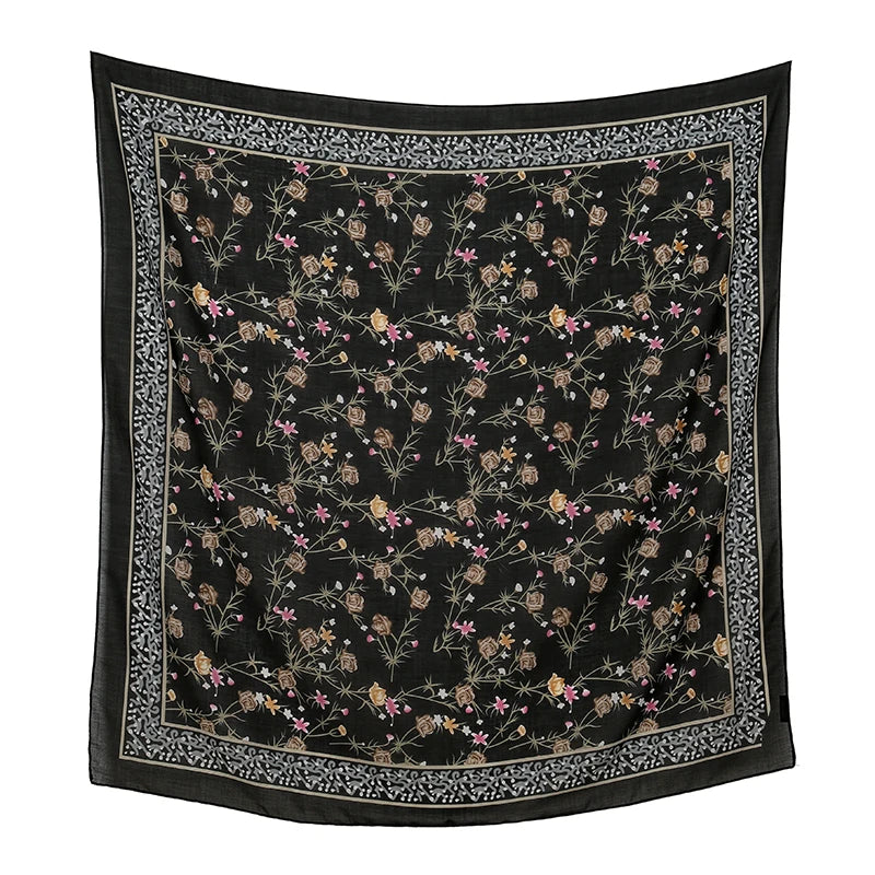 110*110cm Satin Square Scarf Women Big Size Shawl Ink Wash Style Luxury Design Scarf Floral Printed Handkerchief Damask Hijab