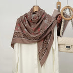 110*110cm Satin Square Scarf Women Big Size Shawl Ink Wash Style Luxury Design Scarf Floral Printed Handkerchief Damask Hijab