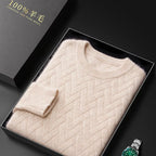 Winter Thick Warm Jacquard Cashmere Round Neck Sweater Men's Slim Fashion Pullover Knitted Wool Bottoming Shirt