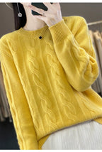 Women's 100% Pure Cashmere Sweater round Neck Twist Thick Loose Long Sleeve Bottoming Shirt for Autumn And Winter
