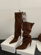 Aneikeh Fashion Winter Pointed Toe Knee-High Women Boots Thin Heels Shoes Female Punk Long Booties Zapatos De Muje