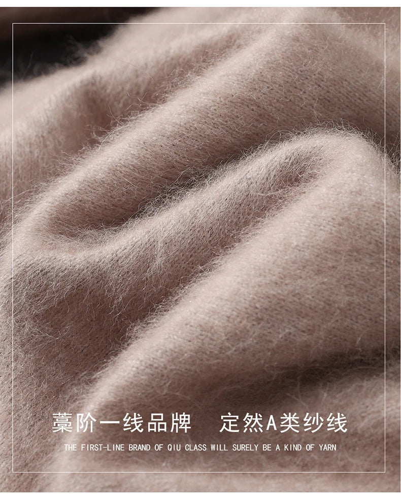 2025 Autumn And Winter New Men's Mink Wool Sweater POLO Collar Pullover Business Thick Warm Loose Oversized Knitted Sweater Tops