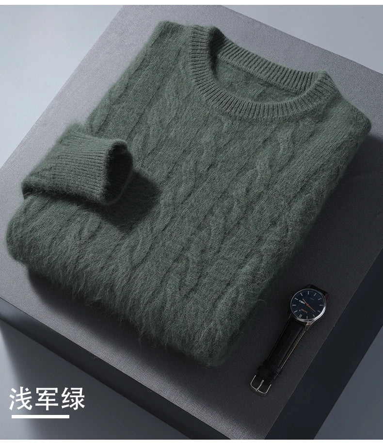 Winter New Men's Thickened Sweater Mink Cashmere Sweater Pullover Round Neck Twisted Large Size Casual Underlay Knitted Warm Top