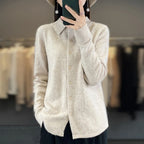 100% Mink Cashmere POLO Collar Women's Sweater Cardigan Solid Color Thick warm Cardigan Sweater For Women 2023 Autumn/Winter New