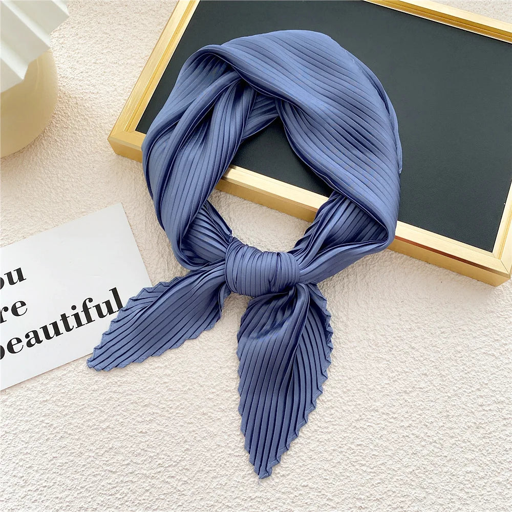 Peony Flower Pleated Silk Scarf Square Neck Scarves Crinkle Hair Bands Scarf Bandana Satin Hijab Head Wraps Neckerchief 70cm