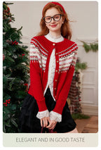 LOUIS YAO Jacquard Color Contrasting Cardigan 2025 Autumn/Winter Knitwear Christmas Day Casual Round Neck Women's Knitted Shirt