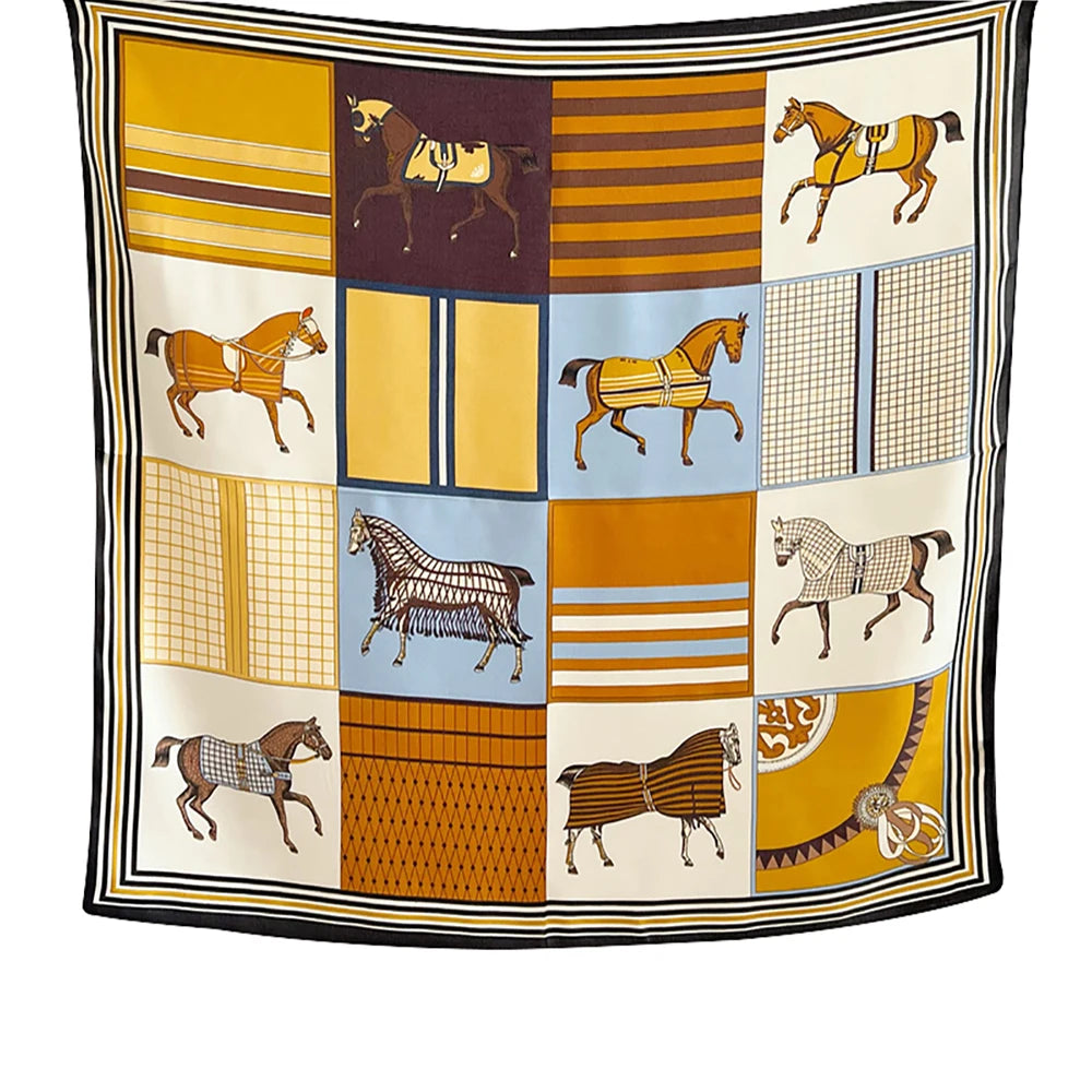 100% Pure Mulberry Silk Women Square Scarf Prints Headband Neckerchief Luxury Female Hair Ornament Female Bandana Scarves 53CM