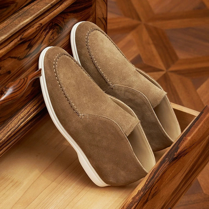 New Cow Leather Casual Men's Slip-On Loafers Lightweight Daily Wear Outdoor Real Leather Leisure Shoes round Toe Rubber Outsole