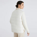BC911 Polo collar spliced 100% cashmere long sleeve single breasted white goose down jacket for women