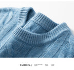 Men's 100% pure cashmere pullover casual solid color knitted sweater loose round neck Tops thick and warm Jumper