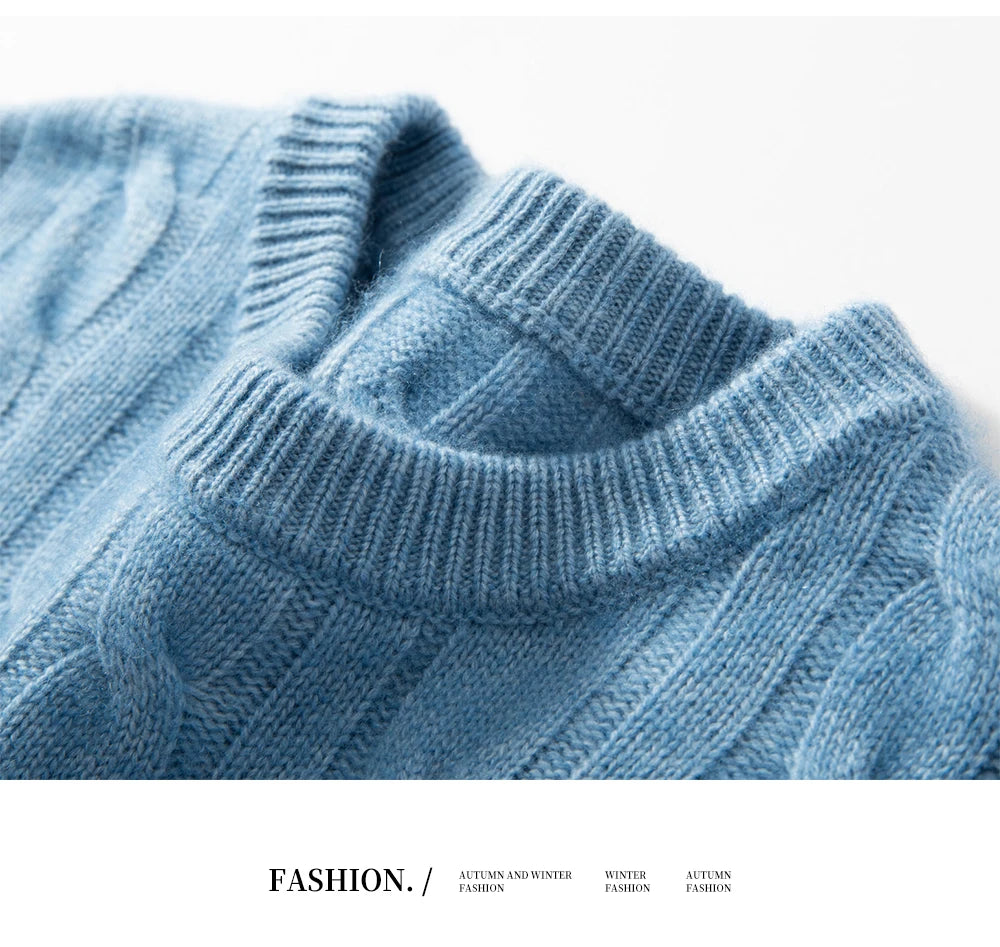 Men's 100% pure cashmere pullover casual solid color knitted sweater loose round neck Tops thick and warm Jumper