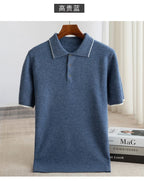 100% Merino wool men's lapel short sleeved sweater T-shirt new knitted casual business men's pullover sweater wool T-shirt summe