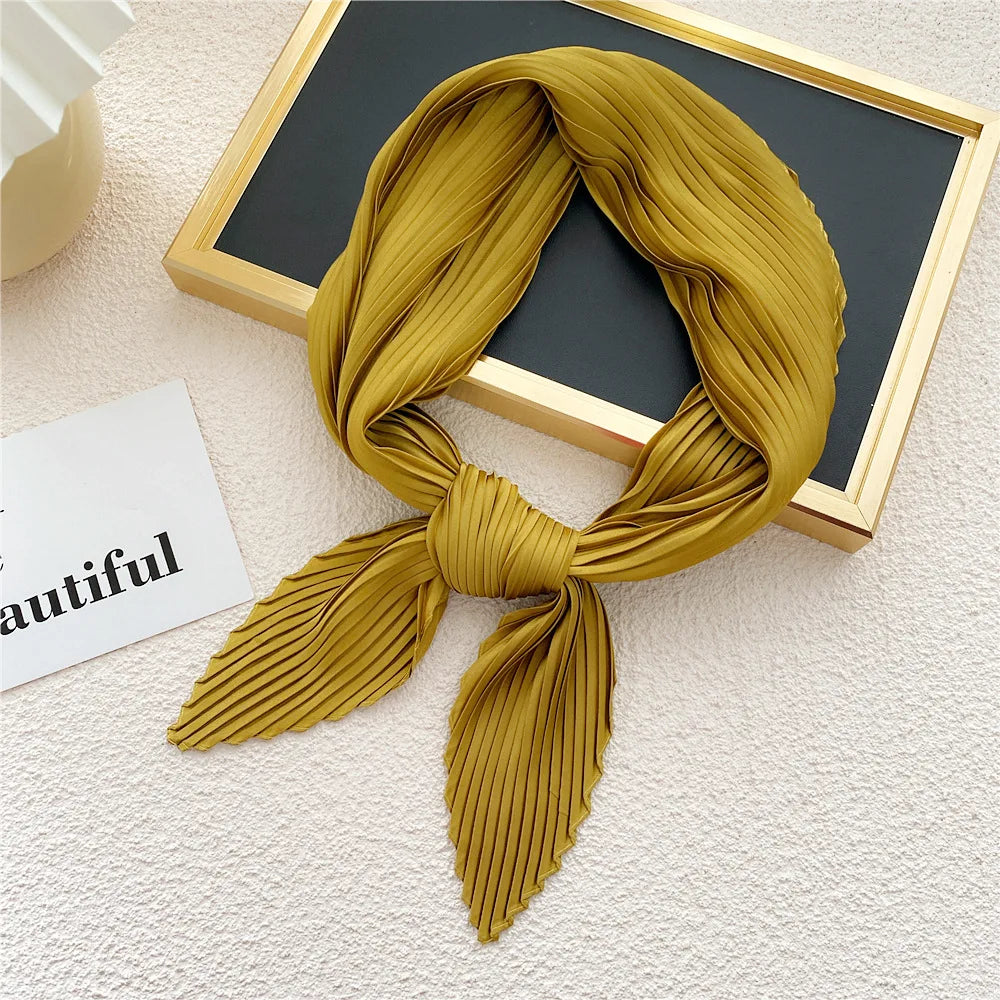 Peony Flower Pleated Silk Scarf Square Neck Scarves Crinkle Hair Bands Scarf Bandana Satin Hijab Head Wraps Neckerchief 70cm