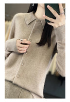 100% Mink Cashmere POLO Collar Women's Sweater Cardigan Solid Color Thick warm Cardigan Sweater For Women 2023 Autumn/Winter New