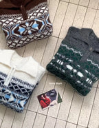 Retro Fair Isle f Zip Knitted Sweater Luxury Woolen Outerwear Soft Long Sve  Ne Warm Thiened Winter Faion