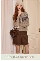 LOUIS YAO Jacquard Color Contrasting Cardigan 2025 Autumn/Winter Knitwear Christmas Day Casual Round Neck Women's Knitted Shirt