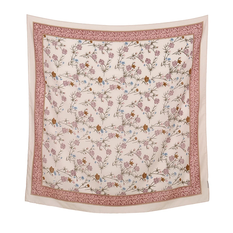 110*110cm Satin Square Scarf Women Big Size Shawl Ink Wash Style Luxury Design Scarf Floral Printed Handkerchief Damask Hijab