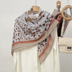 110*110cm Satin Square Scarf Women Big Size Shawl Ink Wash Style Luxury Design Scarf Floral Printed Handkerchief Damask Hijab